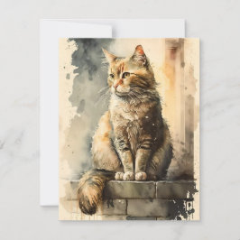 Koningin van de baars kat in Waterverf Feestdagenkaart