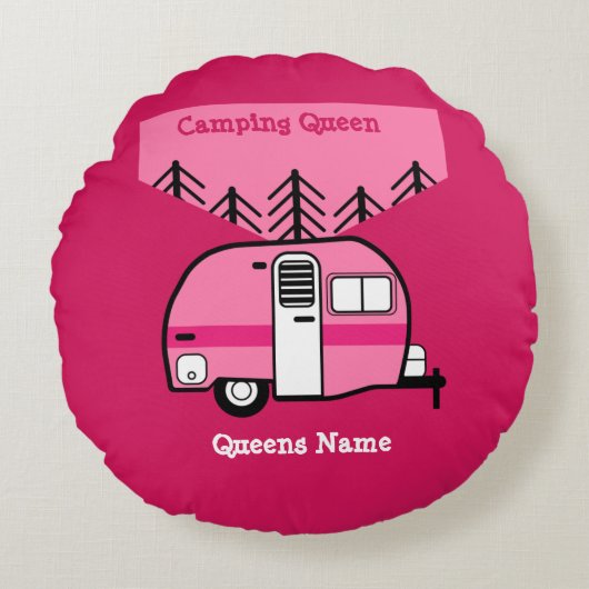 Koningin van de Camper - Funny Camping RV Caravan Rond Kussen (Voorkant)