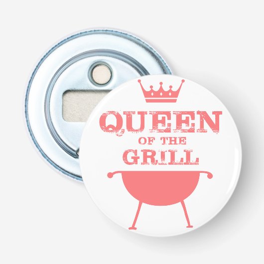 Koningin van de Gril, roze Button Flesopener (Voorkant)