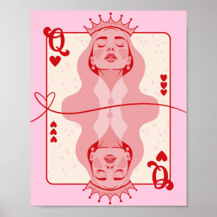 Koningin van de harten, rode en roze kunst poster