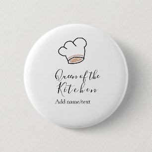 Koningin van de keuken chef koken voeg naam kroon ronde button 5,7 cm