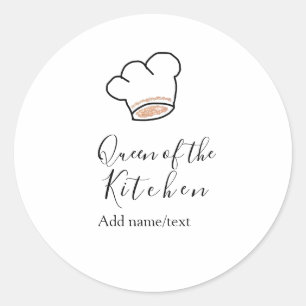 Koningin van de keuken chef koken voeg naam kroon ronde sticker