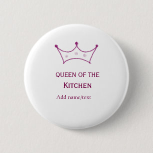 koningin van de keuken mauve kroon koken chef naam ronde button 5,7 cm