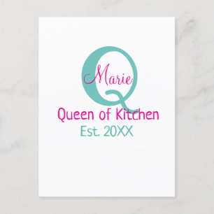 Koningin van de keuken monogram groen roze eenvoud briefkaart