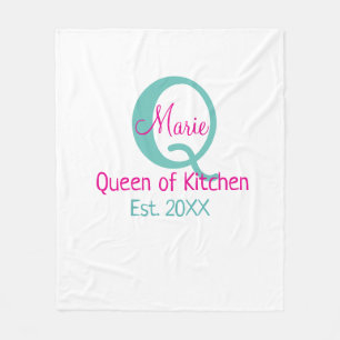 Koningin van de keuken monogram groen roze eenvoud fleece deken