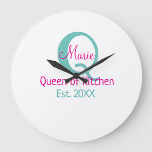 Koningin van de keuken monogram groen roze eenvoud grote klok