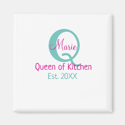 Koningin van de keuken monogram groen roze eenvoud magneet (Voorkant)