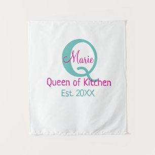 Koningin van de keuken monogram groen roze eenvoud wandkleed