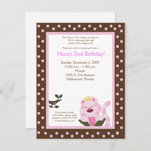 Koningin van het Oerwoud Roze tijger - uitnodiging (Voorkant / Achterkant)