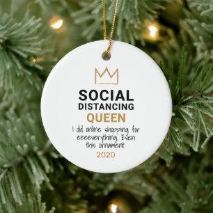 Koningin van sociale afstand Funny Kerstmis Keramisch Ornament