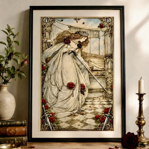 Koningin van Zwaarden Tarotkaart Art Nouveau Vinta Poster