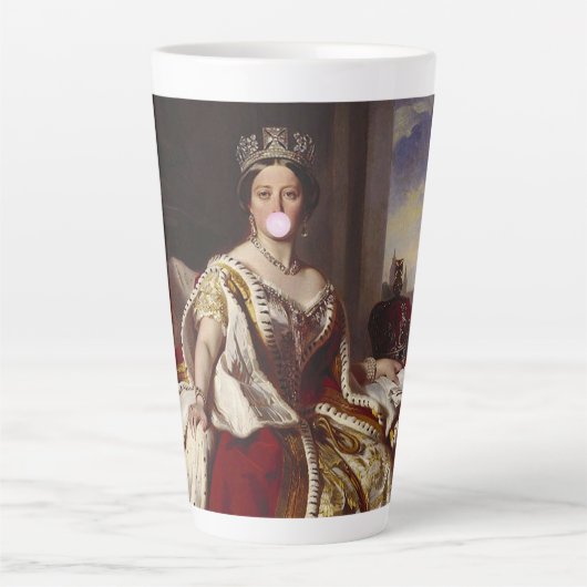 Koningin Victoria blaast roze borrelgom Latte Mok (Voorkant)