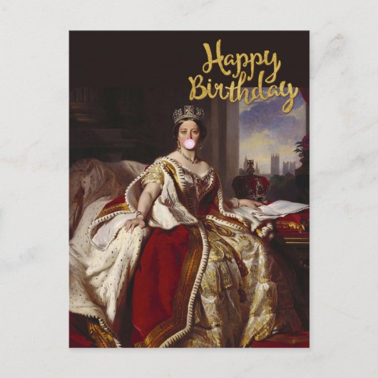 KONINGIN VICTORIA DIE EEN ROZE KAUWGOM-BEL Blaast Briefkaart (Voorkant)