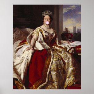 Koningin Victoria die een roze kauwgomblaas blaast Poster