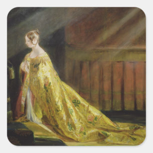 Koningin Victoria in Her Coronation Robe, 1838 (ol Vierkante Sticker