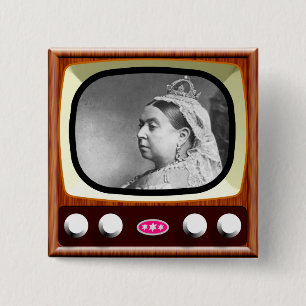 Koningin Victoria op de Retro TV Vierkante Button 5,1 Cm