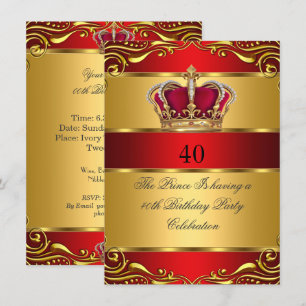 Koninginnenkoning Regal Red Gold Crown Birthday Kaart