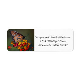 koninginnenvlinder op tropische moosenkroos etiket