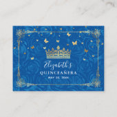 Koningsblauw en gouden roos elegante details informatiekaartje (Achterkant)