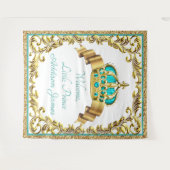 Koningsblauw Gouden Prince Baby Shower XL Achtergr Wandkleed (Voorkant (horizontaal))
