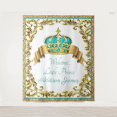 Koningsblauw Gouden Prince Baby Shower XL Achtergr Wandkleed (Voorkant)