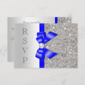 Koningsblauw namaakboogje zilveren pailletten diam RSVP kaartje (Voorkant / Achterkant)