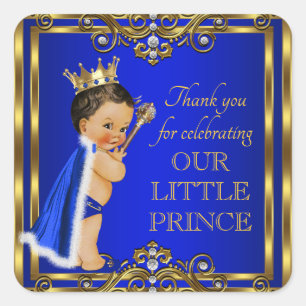 Koningsblauwe Gouden Prins Baby Shower Stickers