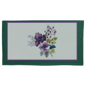 Koningsgrootte Bloemen Ontwerp Groen Paarse Kussensloop (Voorkant-Links)