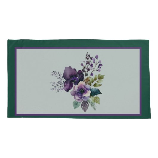 Koningsgrootte Bloemen Ontwerp Groen Paarse Kussensloop (Achterkant-Links)