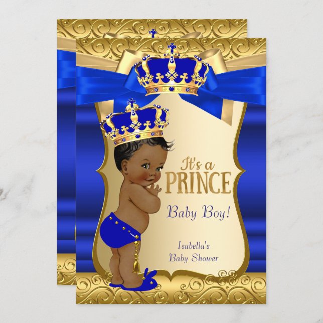 Koninklijk Baby shower Blue Gold Damask Etnic Kaart (Voorkant / Achterkant)
