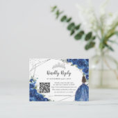Koninklijk Blauw Bloemen Zilver Quinceañera QR Cod Informatiekaartje (Staand voorkant)