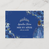 Koninklijk Blauw Bloemen Zilver Quinceañera QR Cod Informatiekaartje (Achterkant)