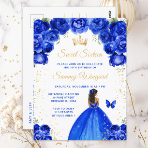 Koninklijk Blauw Donkere Huid Prinses Sweet Sixtee Briefkaart