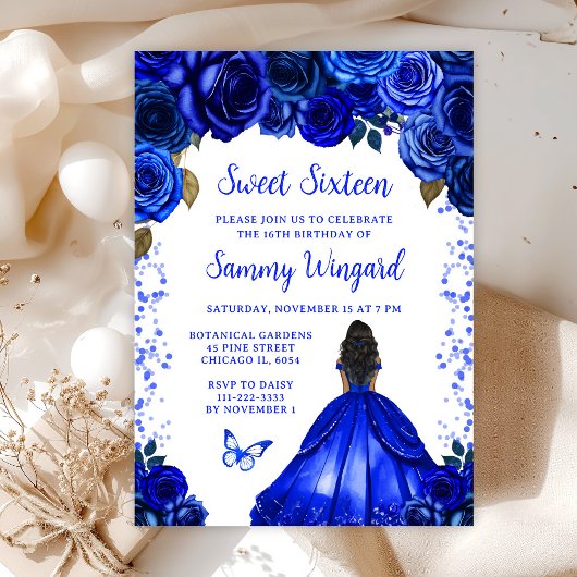 Koninklijk Blauw Donkere Huid Prinses Sweet Sixtee Kaart