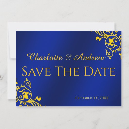 Koninklijk Blauw en Goud Save the Date (Voorkant)