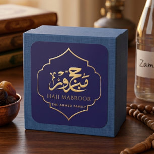 Koninklijk Blauw en Gouden Hajj Mabroor Vierkante Sticker