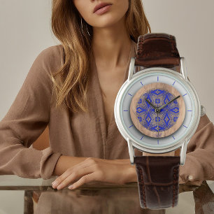 Koninklijk Blauw en Hout verfijnd elegant Horloge
