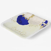 koninklijk blauw en wit bloemen goud papieren bordje (Gebogen)