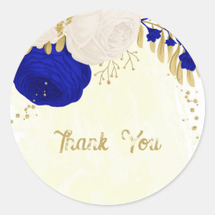 koninklijk blauw en wit bloemen goud ronde sticker