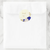 koninklijk blauw en wit bloemen goud ronde sticker (Tas)