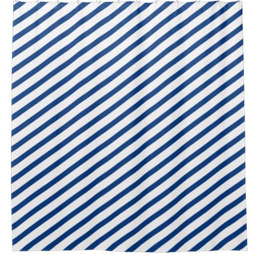 Koninklijk Blauw en Wit Diagonaal Stripes Modern Douchegordijn (Voorkant)