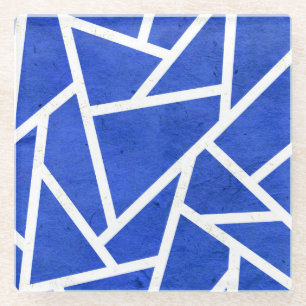 Koninklijk blauw en wit mozaïekpatroon glazen onderzetter