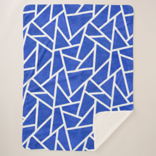 Koninklijk blauw en wit mozaïekpatroon sherpa deken