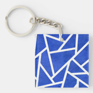 Koninklijk blauw en wit mozaïekpatroon sleutelhanger