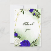 koninklijk blauw en witte bloemen groen goud geome bedankkaart (Voorkant)