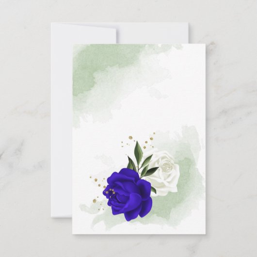 koninklijk blauw en witte bloemen groen goud geome bedankkaart (Achterkant)