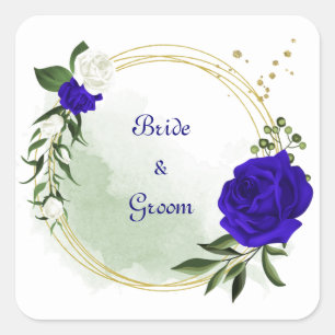 koninklijk blauw en witte bloemen groen goud vierkante sticker