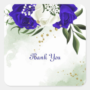 koninklijk blauw en witte bloemen groen vierkante sticker