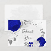 koninklijk blauw en witte bloemen zilver botanisch bedankkaart (Voorkant / Achterkant)