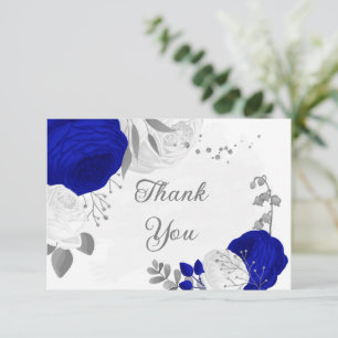 koninklijk blauw en witte bloemen zilver botanisch bedankkaart